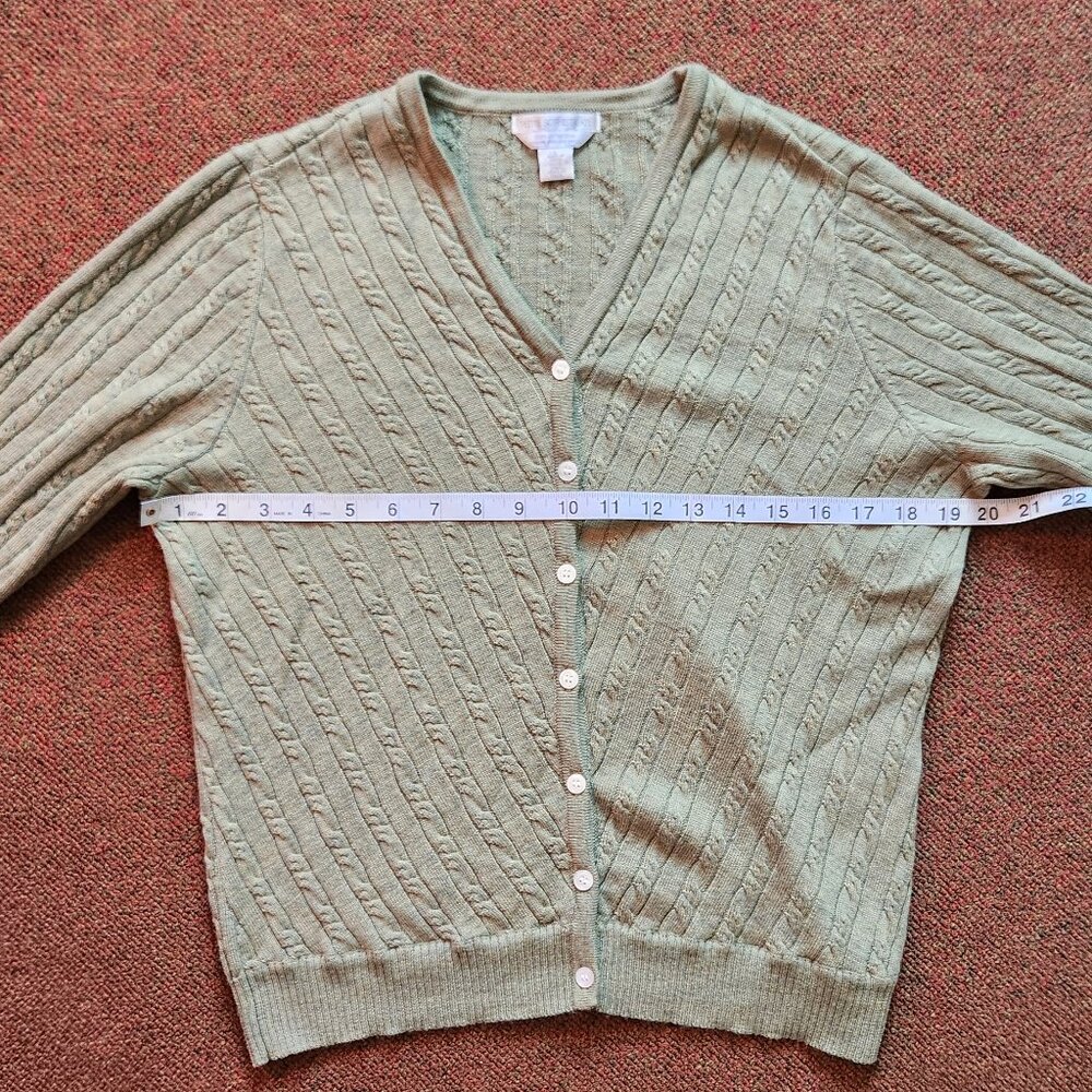 Vintage Petite Sophisticate Merino Wool Green Cardigan - Picture 5 of 7